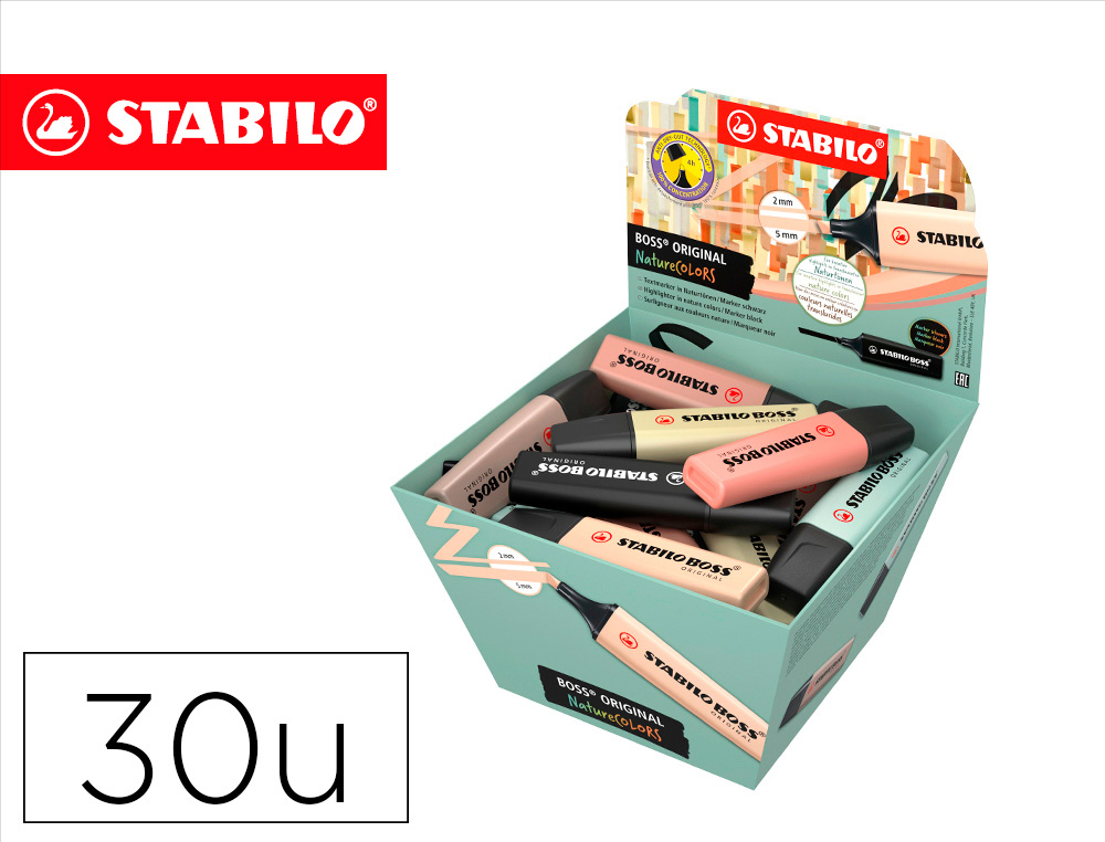 ROTULADOR STABILO BOSS PASTEL FLUORESCENTE 70 NATURE COLORS EXPOSITOR CESTA DE 30 UNIDADES COLORES SURTIDOS