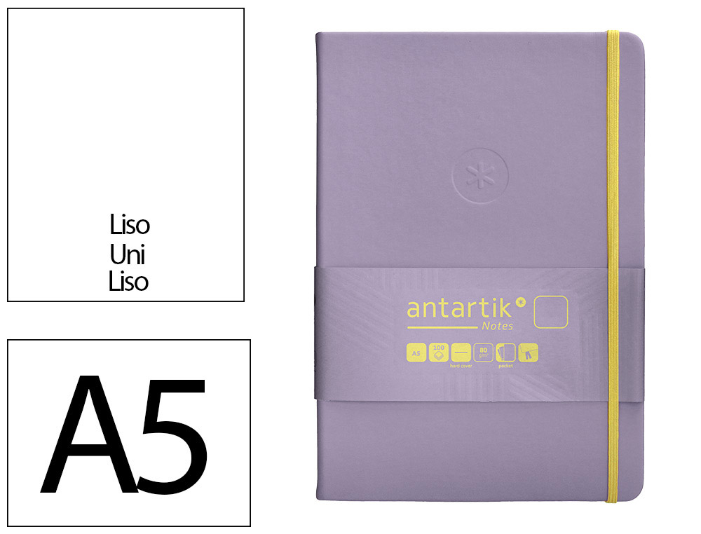 CUADERNO CON GOMILLA ANTARTIK NOTES TAPA DURA A5 HOJAS LISAS MORADO Y AMARILLO 100 HOJAS 80 GR FSC