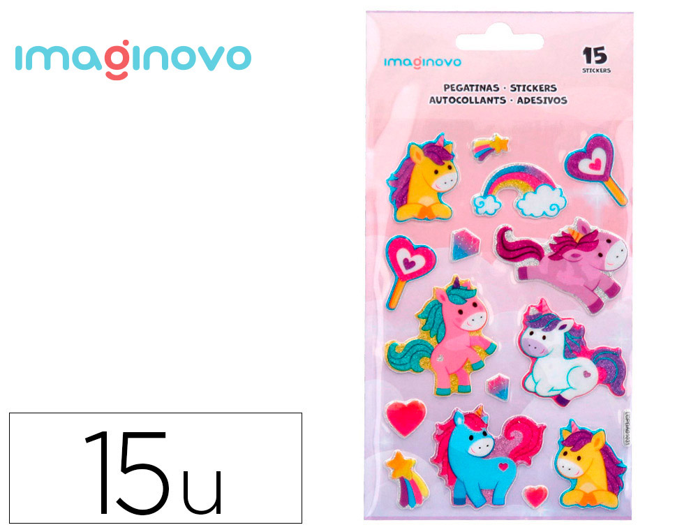 PEGATINAS IMAGINOVO UNICORNIOS MAGIC DREAMS CON BRILLO 190X105 MM EN BLISTER