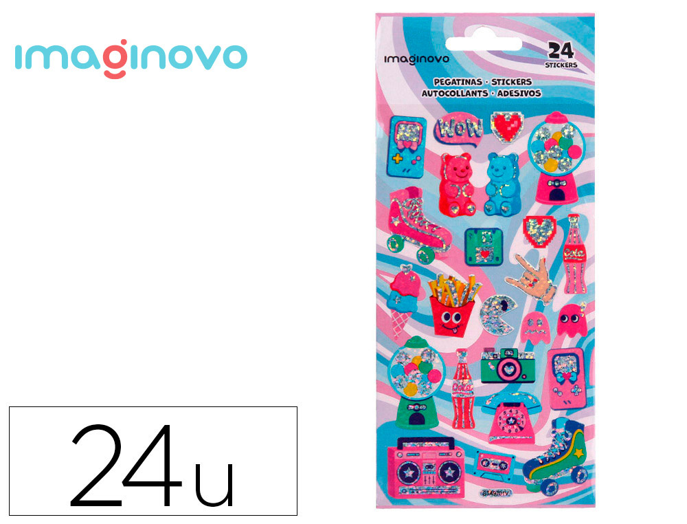 PEGATINAS IMAGINOVO DISEÑOS SURTIDOS HOBBIES CON BRILLO 214X100 MM EN BLISTER