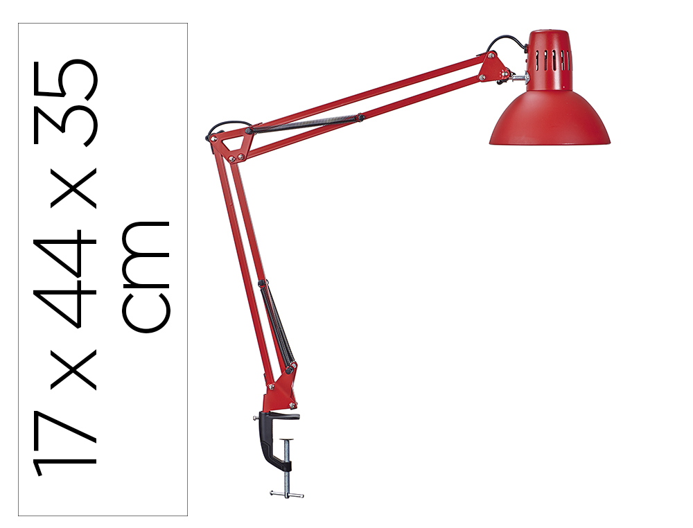 LAMPARA DE ESCRITORIO MAUL METAL 57W DOBLE BRAZO CABEZAL ORIENTABLE PINZA ROJA
