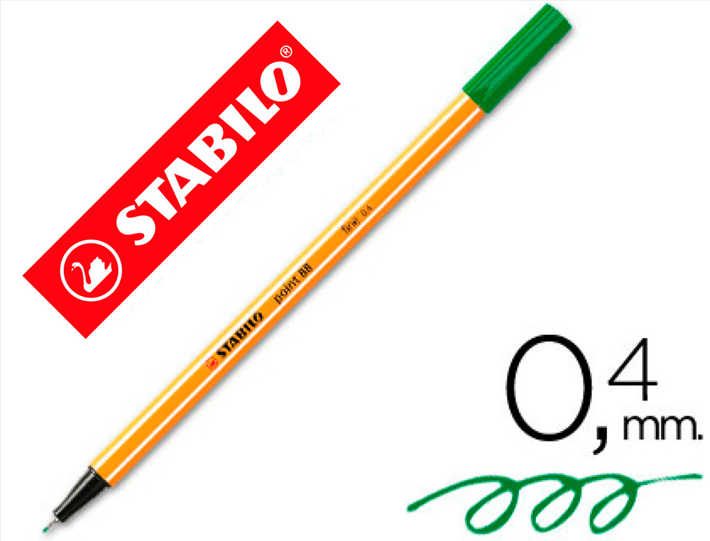ROTULADOR STABILO PUNTA DE FIB RA POINT 88 VERDE HOJA PUNTA FINA 0,4MM
