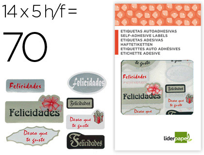 ETIQUETA LIDERPAPEL ADHESIVA FELICIDADES / DESEO QUE TE GUSTE SOBRE DE 70 UNIDADES