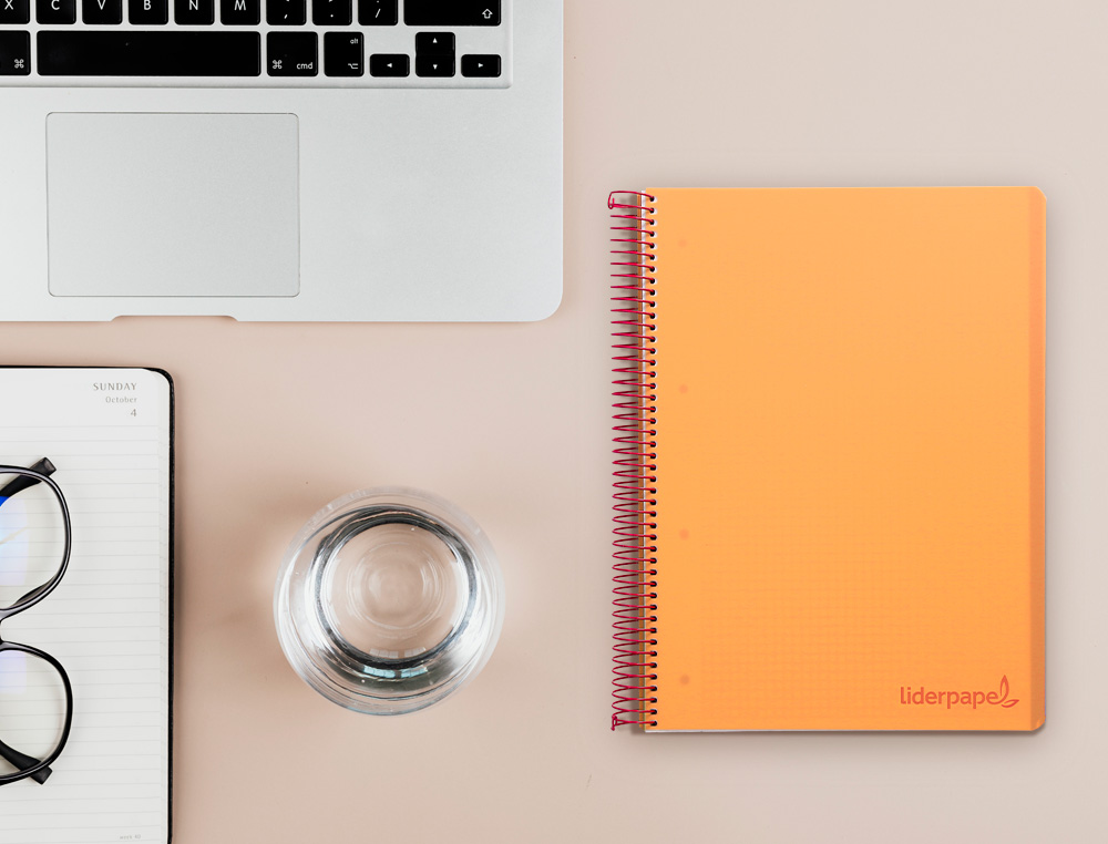 CUADERNO ESPIRAL LIDERPAPEL A5 MICRO WONDER TAPA PLASTICO 120H 90GR CUADRO 5MM 5 BANDAS 6 TALADROS COLOR NARANJA