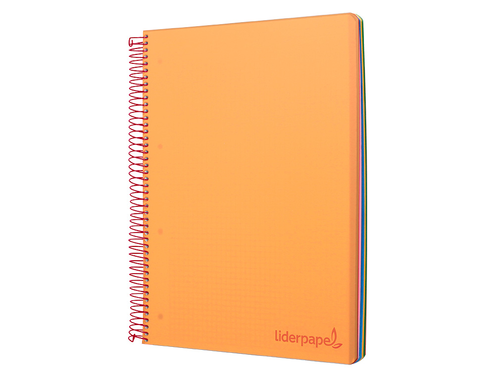 CUADERNO ESPIRAL LIDERPAPEL A5 MICRO WONDER TAPA PLASTICO 120H 90GR CUADRO 5MM 5 BANDAS 6 TALADROS COLOR NARANJA