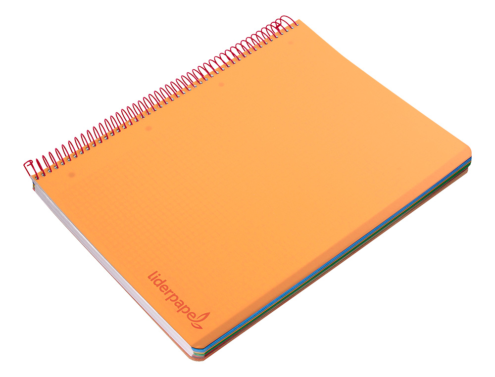 CUADERNO ESPIRAL LIDERPAPEL A5 MICRO WONDER TAPA PLASTICO 120H 90GR CUADRO 5MM 5 BANDAS 6 TALADROS COLOR NARANJA