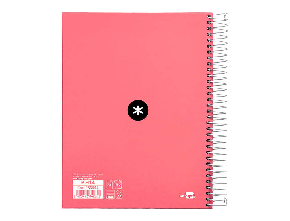 CUADERNO ESPIRAL A5 MICRO ANTARTIK TAPA FORRADA120H 100 GR HORIZONTAL 5 BANDA6 TALADROS COLOR CORAL