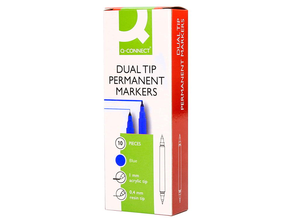 ROTULADOR Q-CONNECT MARCADOR PERMANENTE DOBLE PUNTA COLOR AZUL 0,4 MM Y 1 MM