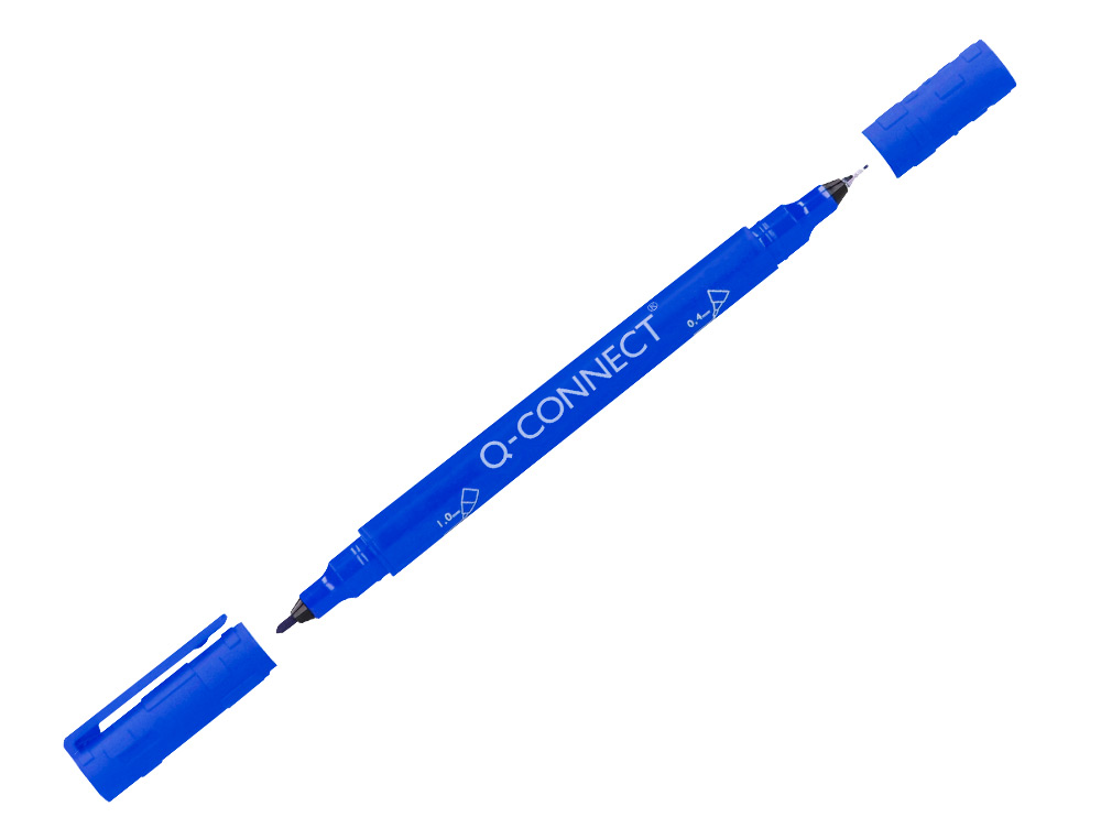 ROTULADOR Q-CONNECT MARCADOR PERMANENTE DOBLE PUNTA COLOR AZUL 0,4 MM Y 1 MM