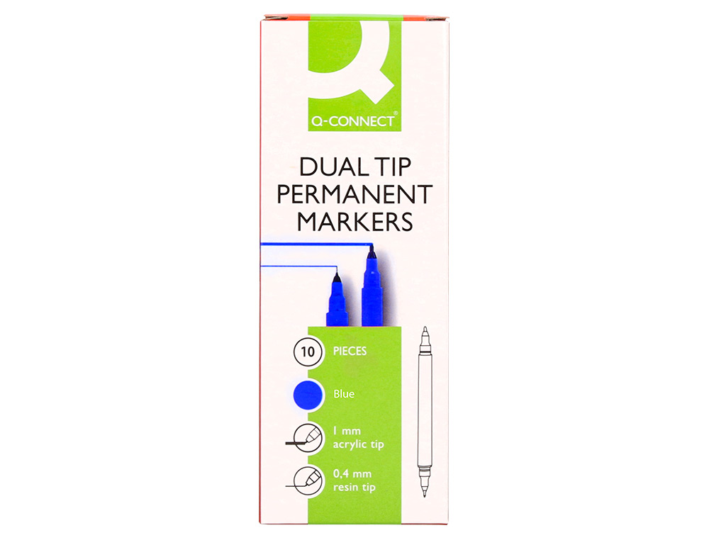 ROTULADOR Q-CONNECT MARCADOR PERMANENTE DOBLE PUNTA COLOR AZUL 0,4 MM Y 1 MM