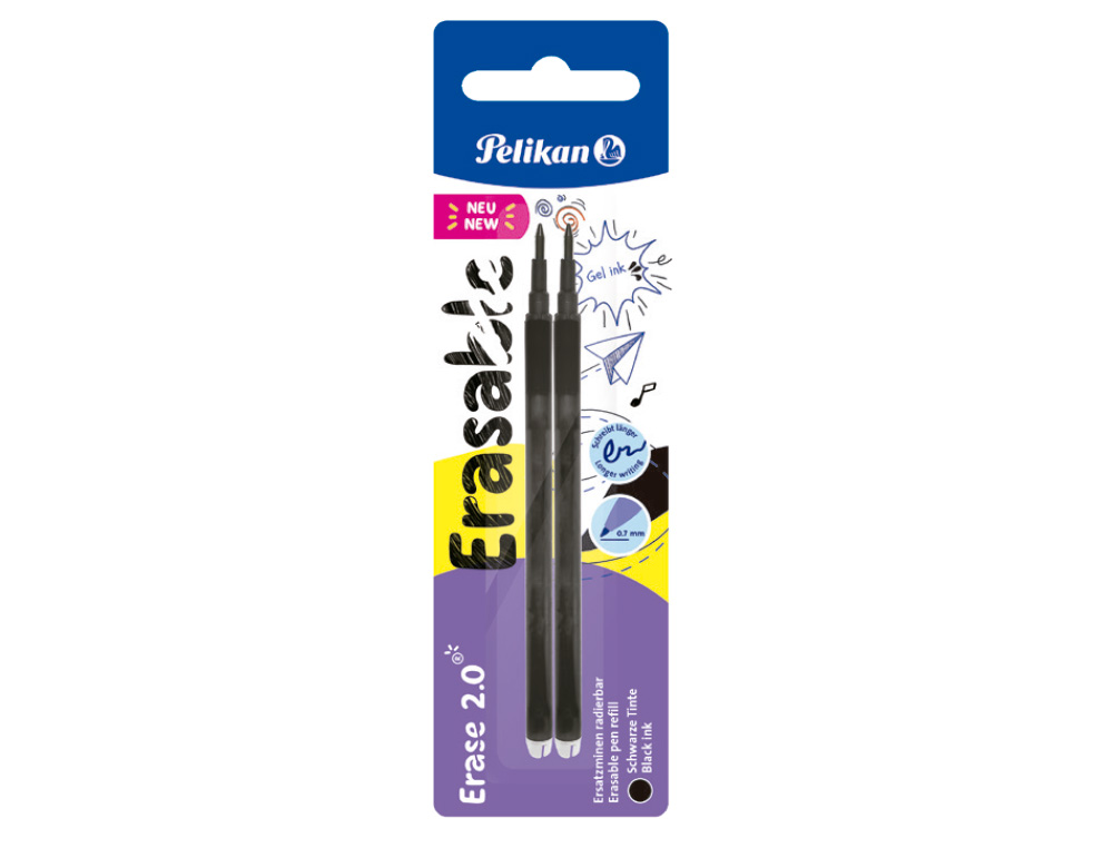 RECAMBIO ROLLER PELIKAN ERASE 2.0 COLOR NEGRO BLISTER DE 2 UNIDADES