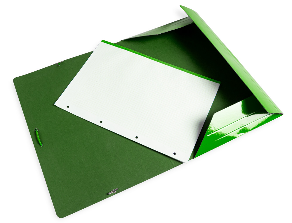 CARPETA LIDERPAPEL GOMAS TRES SOLAPAS CARTON PLASTIFICADO FOLIO COLOR VERDE