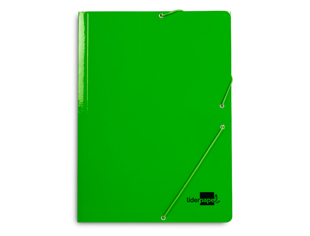 CARPETA LIDERPAPEL GOMAS TRES SOLAPAS CARTON PLASTIFICADO FOLIO COLOR VERDE