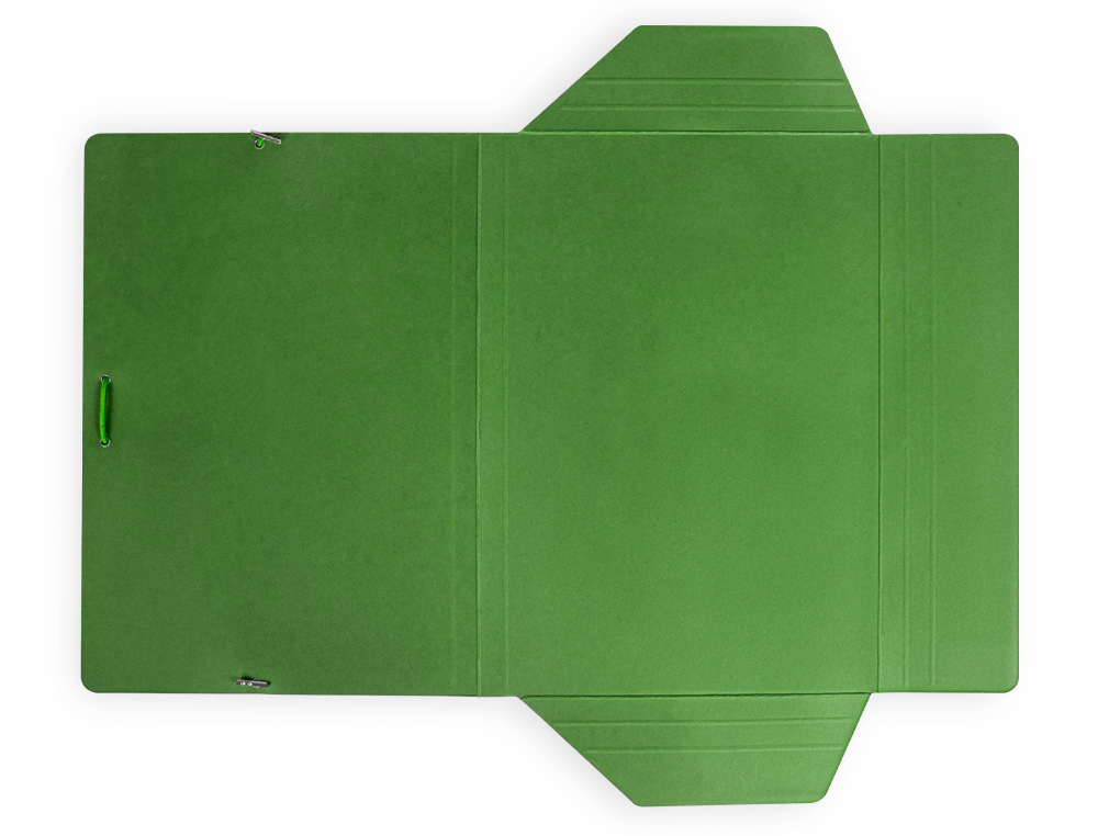 CARPETA LIDERPAPEL GOMAS TRES SOLAPAS CARTON PLASTIFICADO FOLIO COLOR VERDE