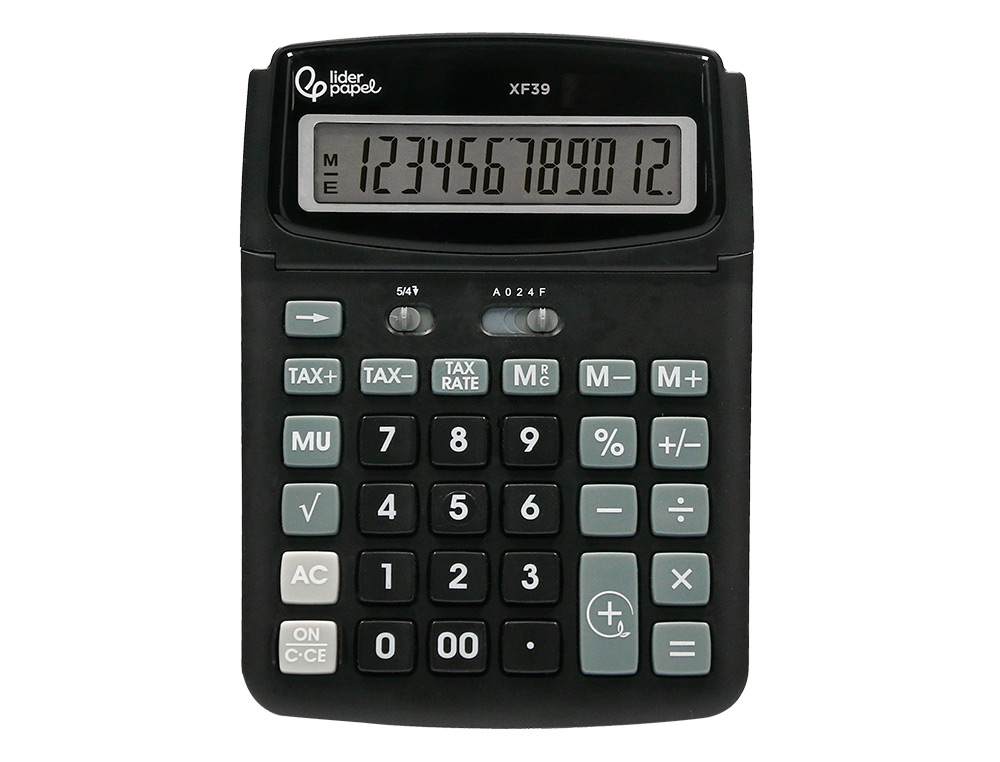 CALCULADORA LIDERPAPEL SOBREMESA XF39 12 DIGITOS SOLAR Y PILAS COLOR NEGRO 190X140X32 MM 40% RECICLADA