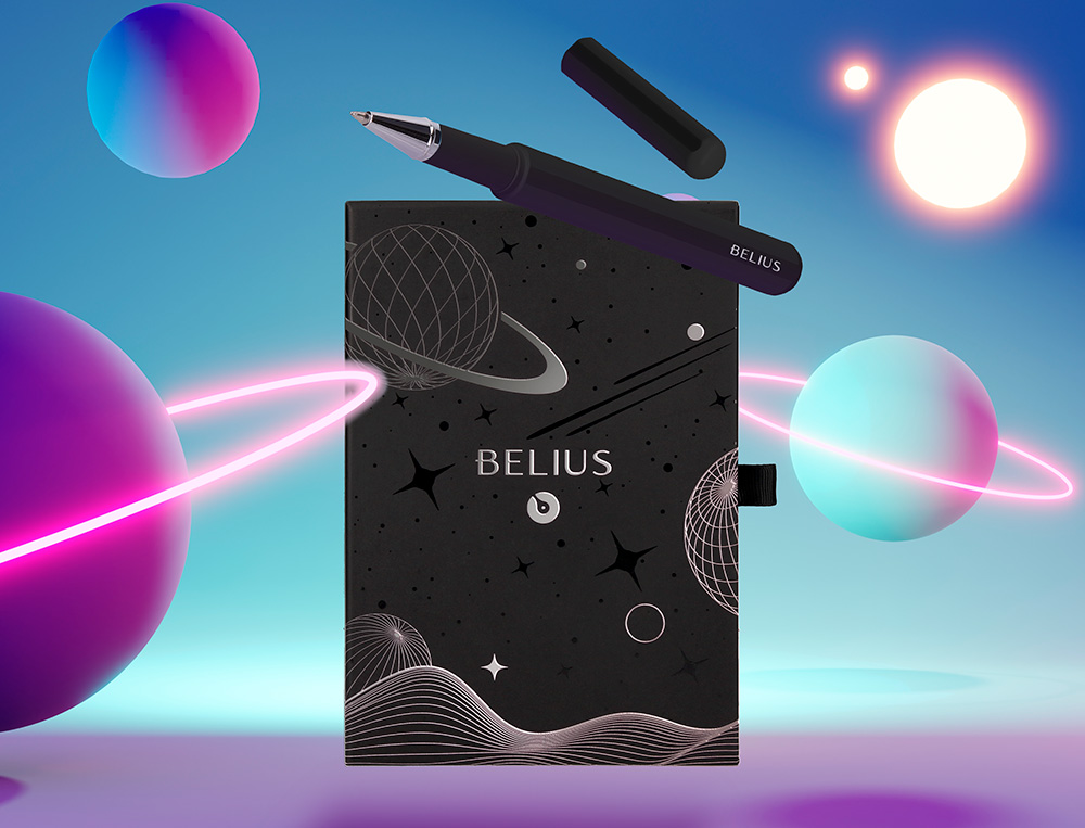 ROLLER Y FUNDA DE SIMILPIEL BELIUS SPACE B COLOR MINIMALISTA NEGRO TINTA AZUL CAJA DE DISEO