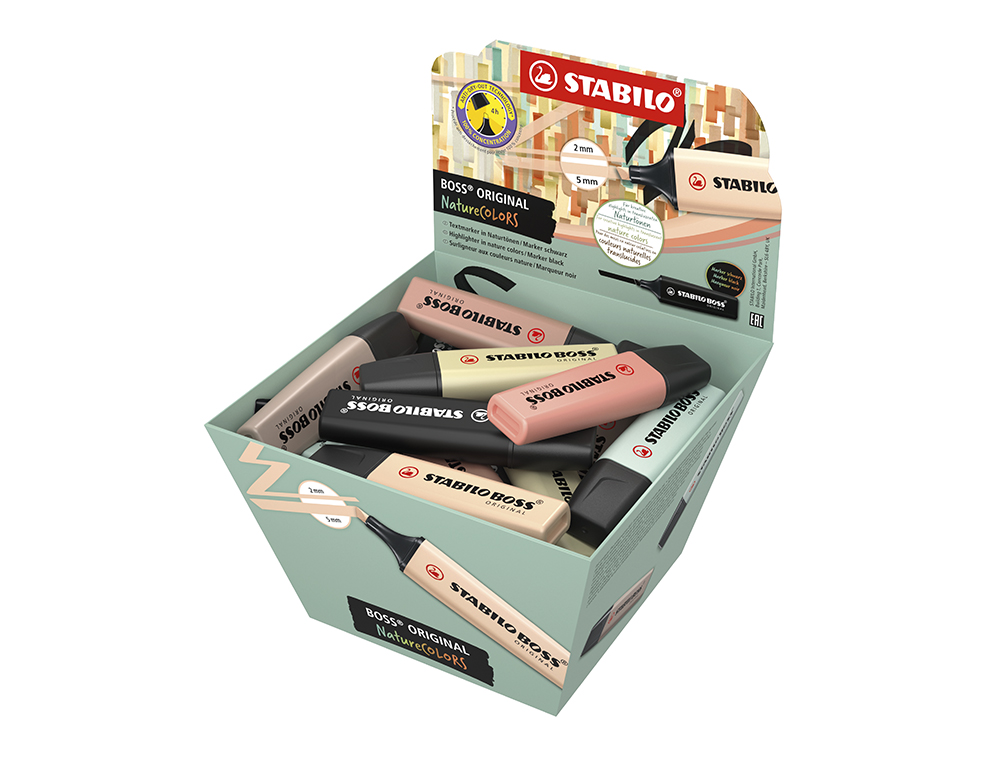 ROTULADOR STABILO BOSS PASTEL FLUORESCENTE 70 NATURE COLORS EXPOSITOR CESTA DE 30 UNIDADES COLORES SURTIDOS