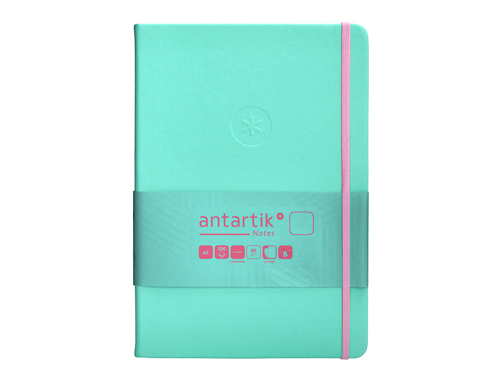 CUADERNO CON GOMILLA ANTARTIK NOTES TAPA DURA A5 HOJAS LISAS ROSA Y TURQUESA 100 HOJAS 80 GR FSC