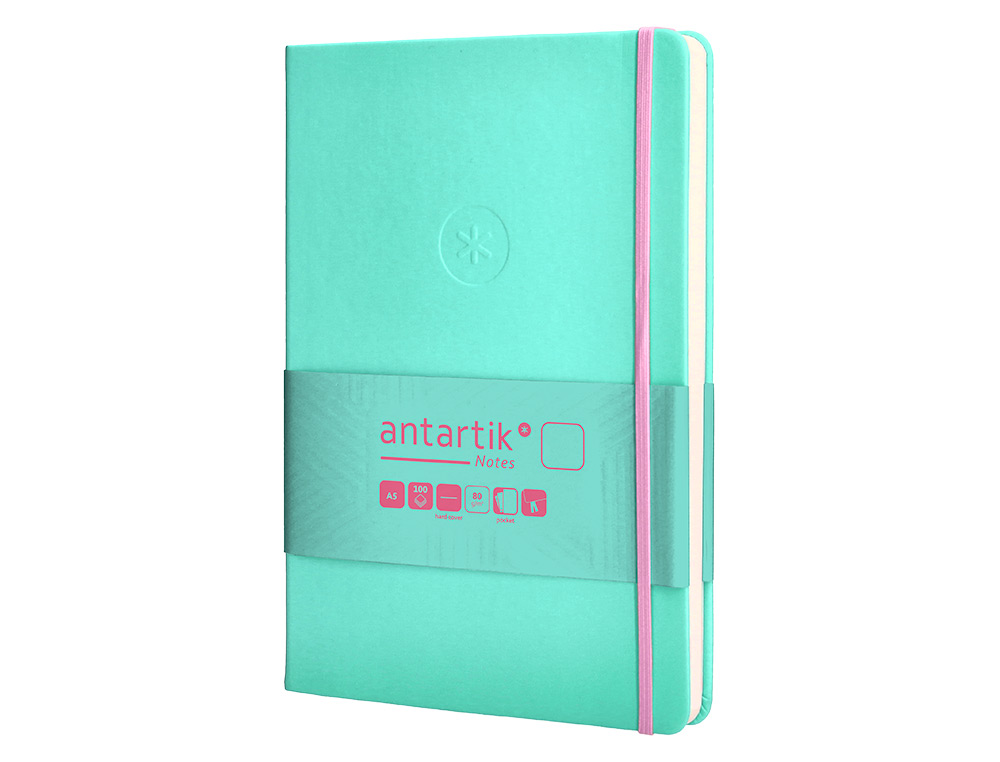 CUADERNO CON GOMILLA ANTARTIK NOTES TAPA DURA A5 HOJAS LISAS ROSA Y TURQUESA 100 HOJAS 80 GR FSC
