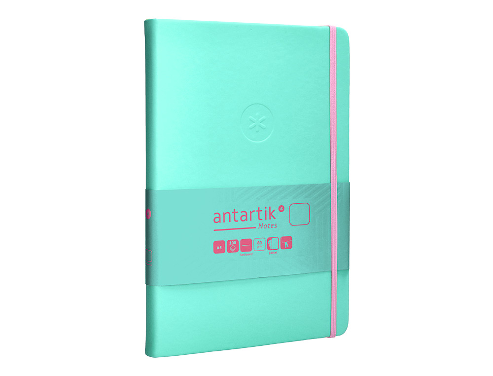 CUADERNO CON GOMILLA ANTARTIK NOTES TAPA DURA A5 HOJAS LISAS ROSA Y TURQUESA 100 HOJAS 80 GR FSC