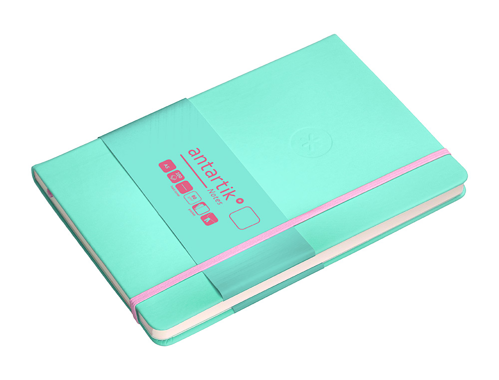 CUADERNO CON GOMILLA ANTARTIK NOTES TAPA DURA A5 HOJAS LISAS ROSA Y TURQUESA 100 HOJAS 80 GR FSC