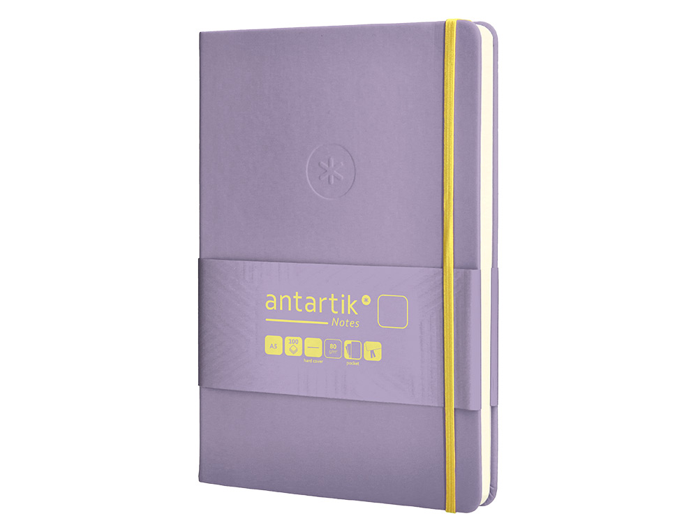 CUADERNO CON GOMILLA ANTARTIK NOTES TAPA DURA A5 HOJAS LISAS MORADO Y AMARILLO 100 HOJAS 80 GR FSC