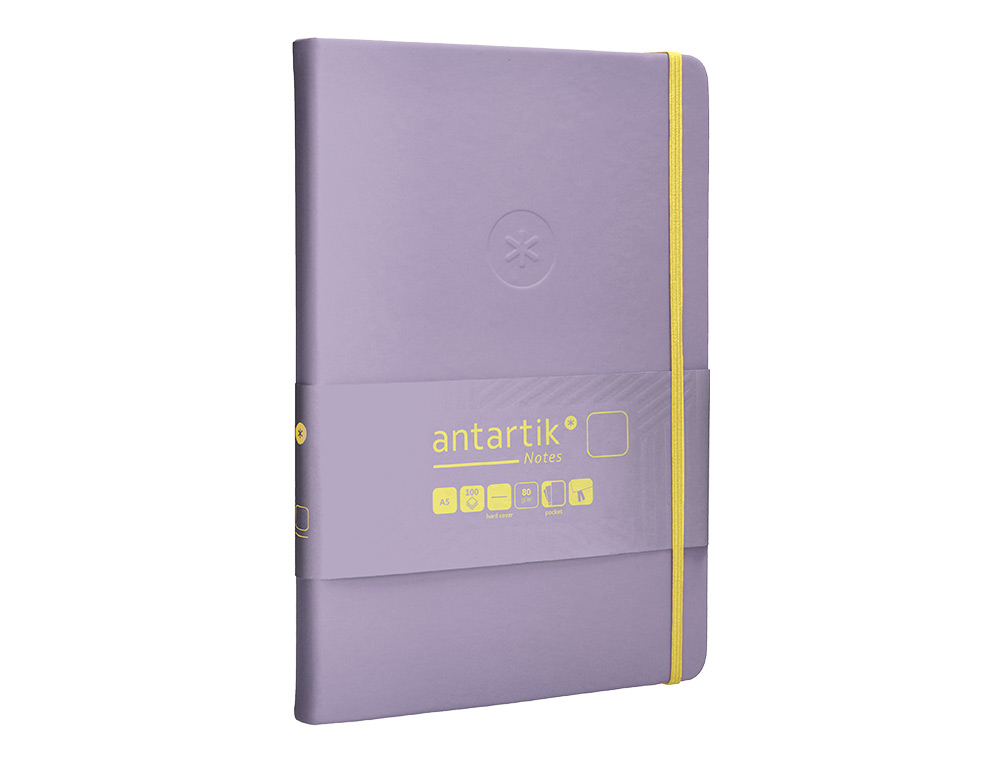 CUADERNO CON GOMILLA ANTARTIK NOTES TAPA DURA A5 HOJAS LISAS MORADO Y AMARILLO 100 HOJAS 80 GR FSC