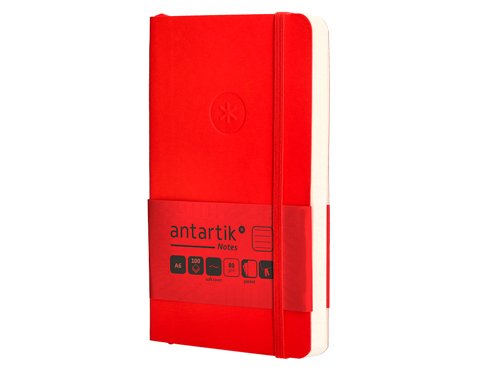 CUADERNO CON GOMILLA ANTARTIK NOTES TAPA BLANDA A6 RAYAS ROJO 100 HOJAS 80 GR FSC