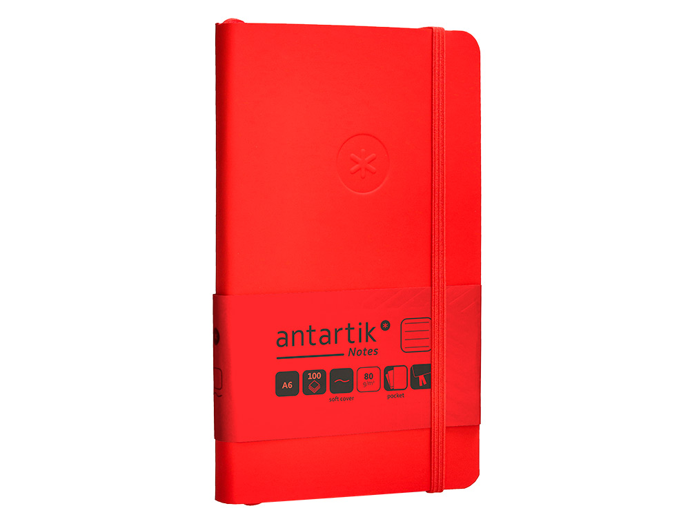 CUADERNO CON GOMILLA ANTARTIK NOTES TAPA BLANDA A6 RAYAS ROJO 100 HOJAS 80 GR FSC