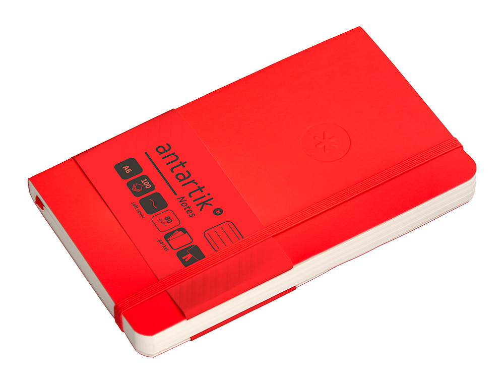 CUADERNO CON GOMILLA ANTARTIK NOTES TAPA BLANDA A6 RAYAS ROJO 100 HOJAS 80 GR FSC