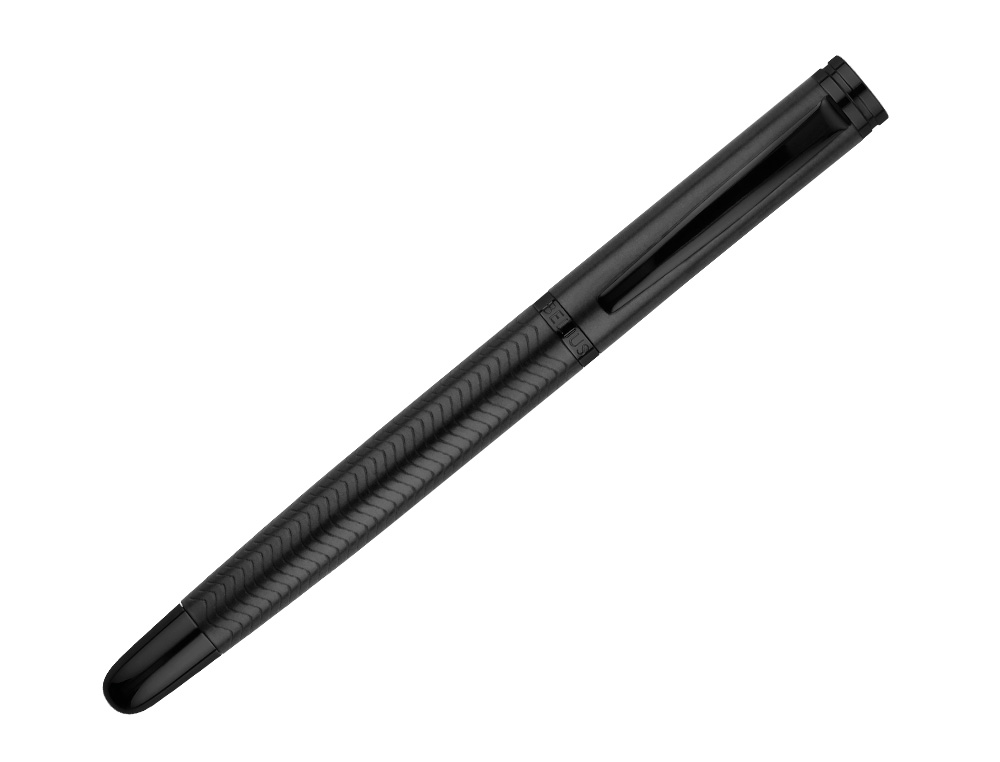 BOLIGRAFO BELIUS NEPTUNO ALUMINIO TEXTURA WAVY COLOR NEGRO TINTA AZUL CAJA DE DISEÑO