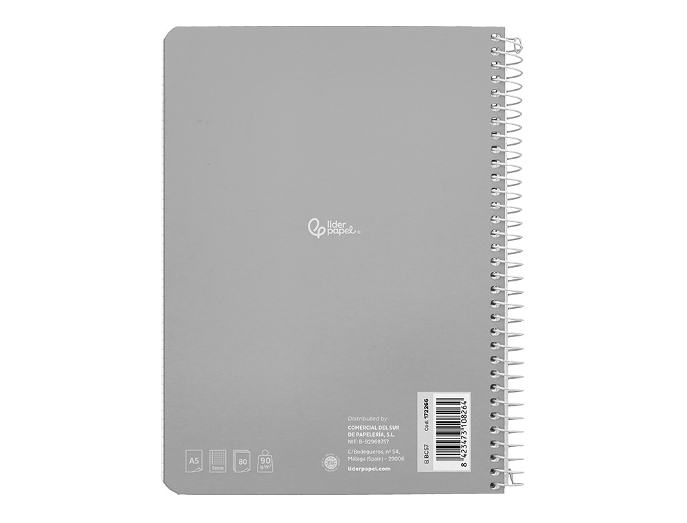CUADERNO ESPIRAL LIDERPAPEL A5 WITTY TAPA DURA 80H 90GR CUADRO 5MM CON MARGEN COLORES SURTIDOS