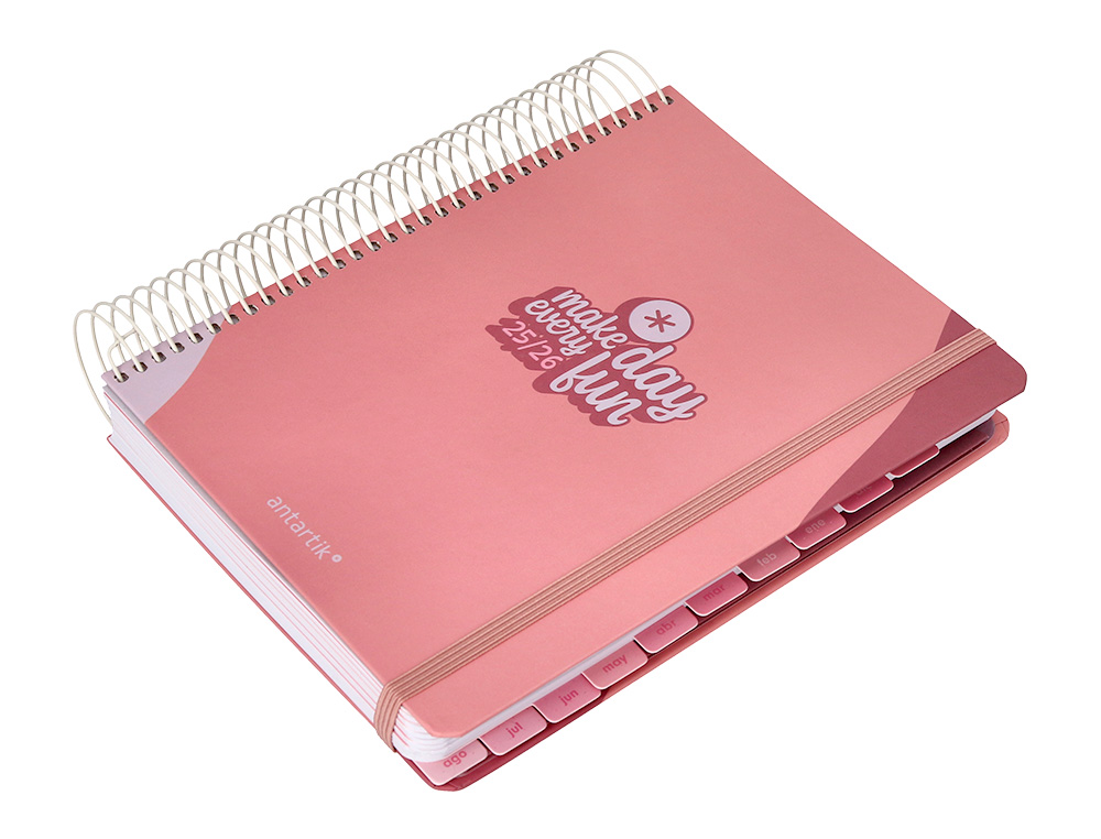AGENDA ESCOLAR ANTARTIK 25-26 ESPIRAL FUN DAY ROSA DIA PAGINA A5 BILINGE PAPEL FSC 80 GR
