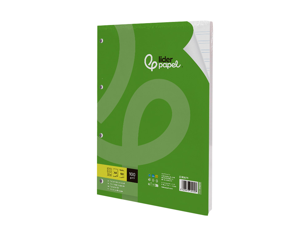 RECAMBIO LIDERPAPEL A4 100 HOJAS 100GR PAUTA 3,5MM CON MARGEN 4 TALADROS