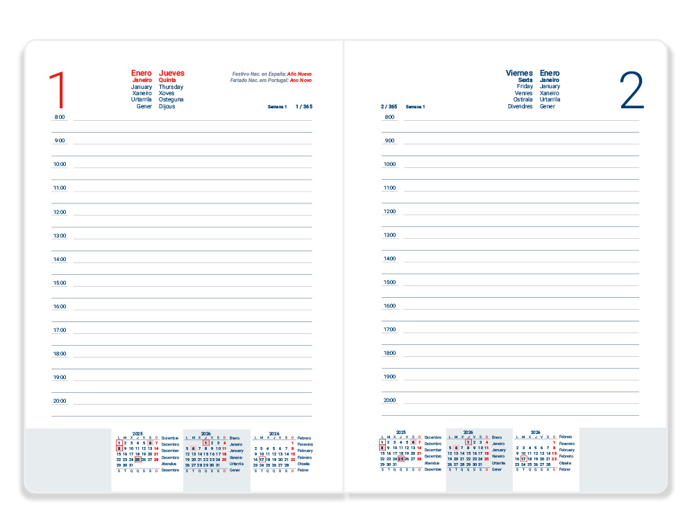 AGENDA ENCUADERNADA LIDERPAPEL CORFU A6 2026 DIA PAGINA AZUL PAPEL 60 GR FSC