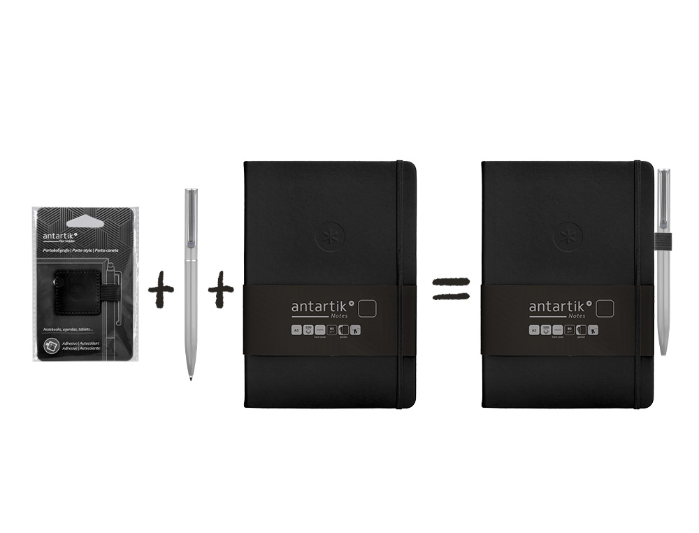 PORTABOLIGRAFO AUTOADHESIVO ANTARTIK PARA CUADERNO NOTE CON ELASTICO HASTA 15 MM GROSOR 80 MM NEGRO
