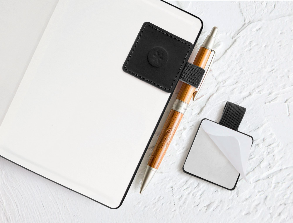 PORTABOLIGRAFO AUTOADHESIVO ANTARTIK PARA CUADERNO NOTE CON ELASTICO HASTA 15 MM GROSOR 80 MM NEGRO