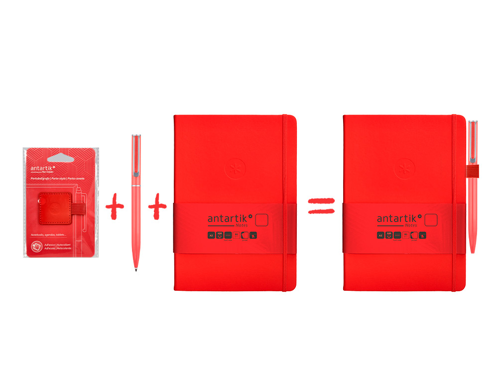 PORTABOLIGRAFO AUTOADHESIVO ANTARTIK PARA CUADERNO NOTE CON ELASTICO HASTA 15 MM GROSOR 80 MM ROJO 40X40 MM