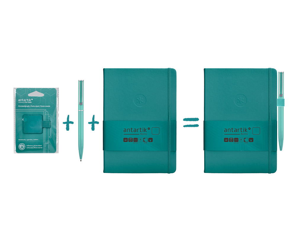 PORTABOLIGRAFO AUTOADHESIVO ANTARTIK PARA CUADERNO NOTE CON ELASTICO HASTA 15 MM GROSOR 80 MM VERDE AGUAMARINA