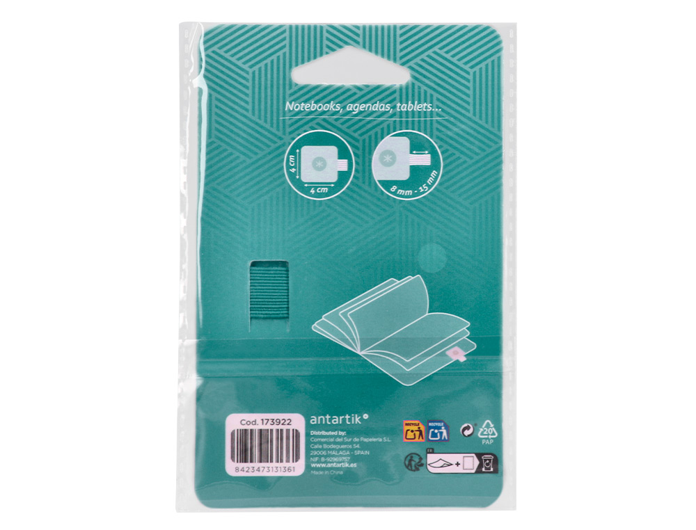 PORTABOLIGRAFO AUTOADHESIVO ANTARTIK PARA CUADERNO NOTE CON ELASTICO HASTA 15 MM GROSOR 80 MM VERDE AGUAMARINA
