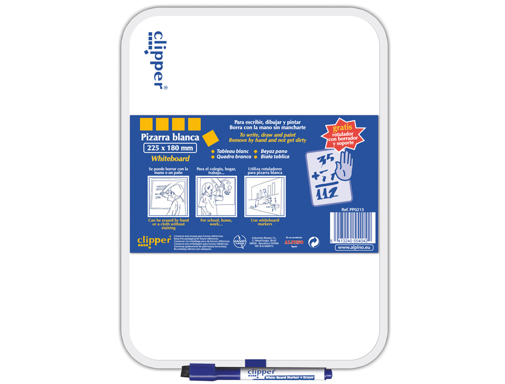 PIZARRA BLANCA CLIPPER PEQUEA 18X26 CM CON ROTULADOR