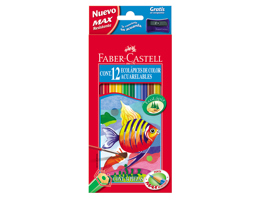 LAPICES DE COLORES FABER CASTELL ACUARELABLES CAJA DE 12 UNIDADES COLORES SURTIDOS