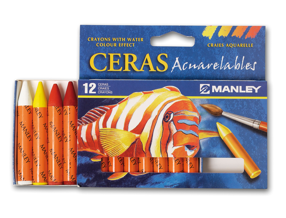 LAPICES CERA MANLEY ACUARELABLE CAJA DE 12 UNIDADES COLORES SURTIDOS