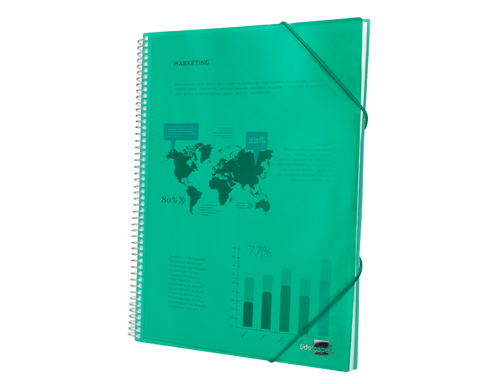 CARPETA LIDERPAPEL ESCAPARATE CON ESPIRAL 20 FUNDAS POLIPROPILENO DIN A4 VERDE