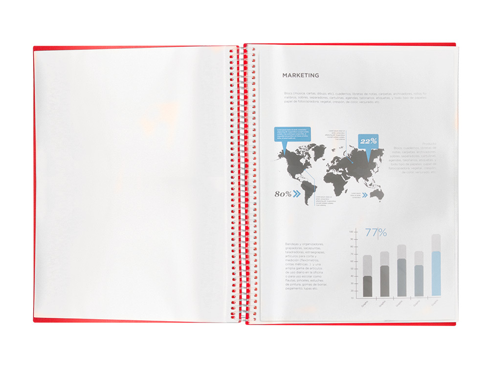 CARPETA LIDERPAPEL ESCAPARATE CON ESPIRAL 80 FUNDAS POLIPROPILENO DIN A4 ROJO