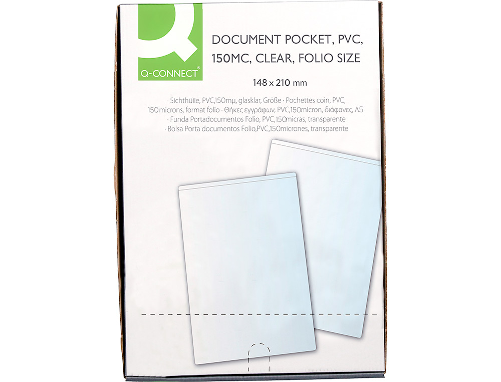 FUNDA PORTADOCUMENTO Q-CONNECT DIN A5 150 MICRAS PVC TRANSPARENTE CON UERO 148X210 MM