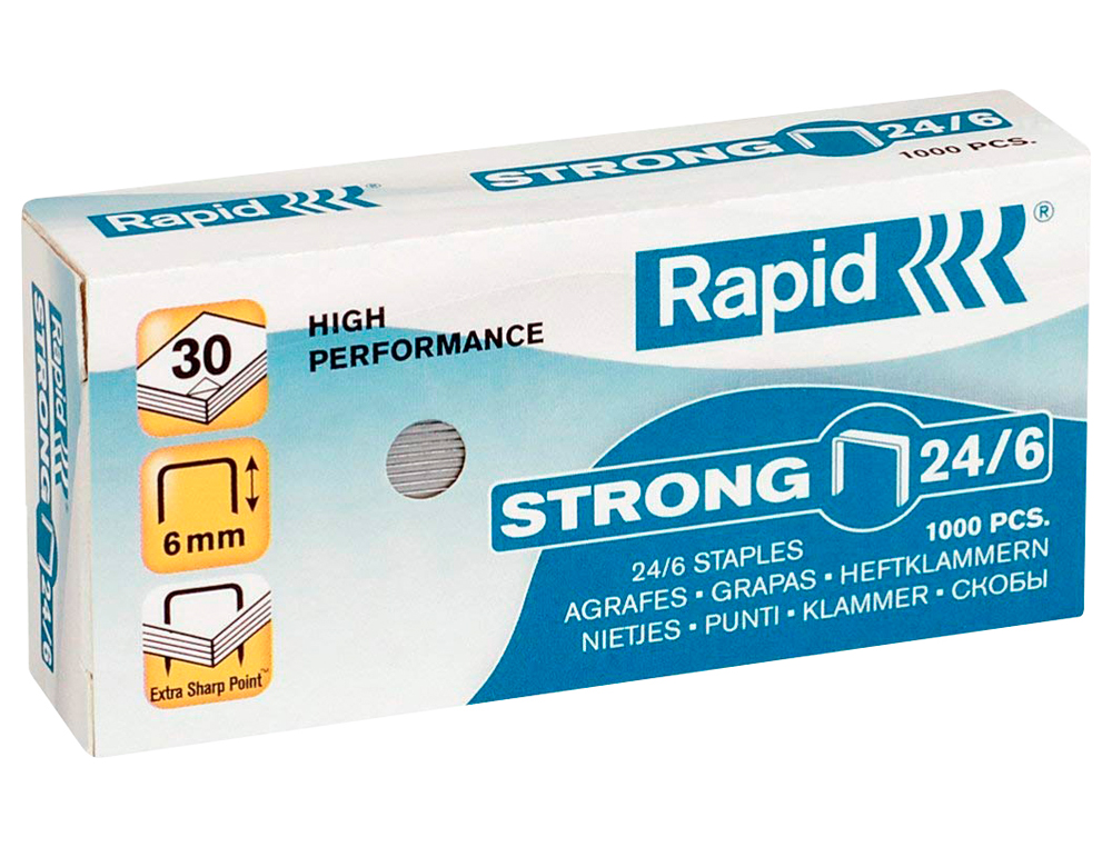 GRAPAS RAPID N 24/6 STRONG GALVANIZADAS CAJA DE 1000 UNIDADES