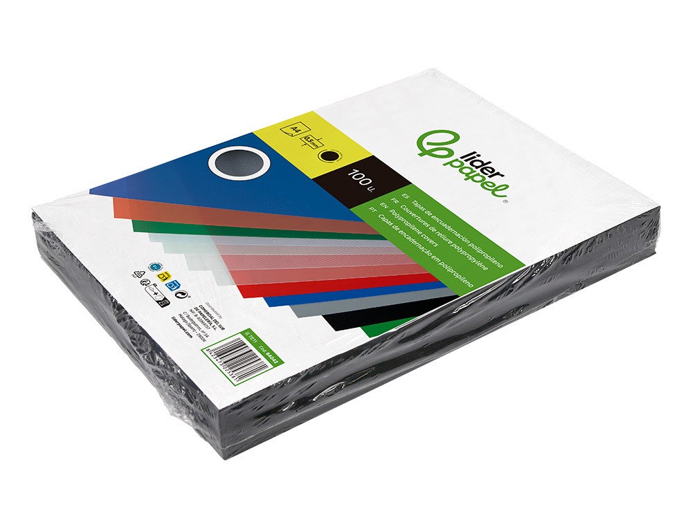 TAPA ENCUADERNACION LIDERPAPEL POLIPROPILENO A4 0.5MM NEGRO OPACO PAQUETE DE 100 UNIDADES