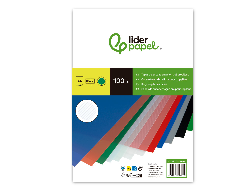 TAPA ENCUADERNACION LIDERPAPEL POLIPROPILENO RAYADO A4 0.5MM VERDE PAQUETE DE 100 UNIDADES