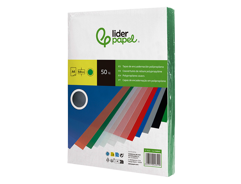 TAPA ENCUADERNACION LIDERPAPEL POLIPROPILENO A4 0.8MM VERDE OPACO PAQUETE DE 50 UNIDADES